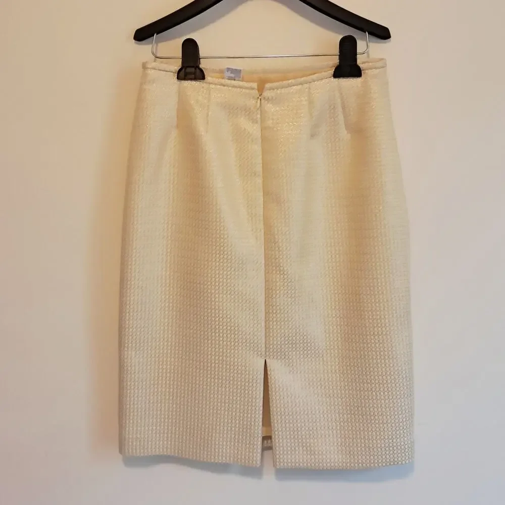 Tahari Arthur S Levine Luxe Elegant Cream Skirt Suit Set Gold Trim - Picture 5 of 10
